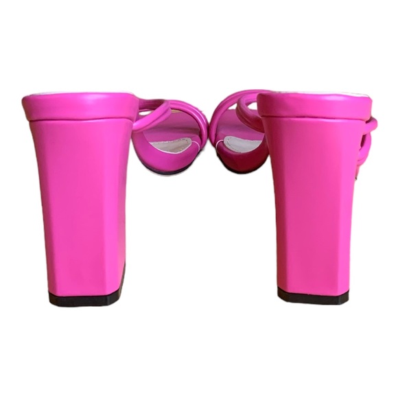 Hot pink slip on strappy block heeled sandals size 37 - Picture 5 of 9